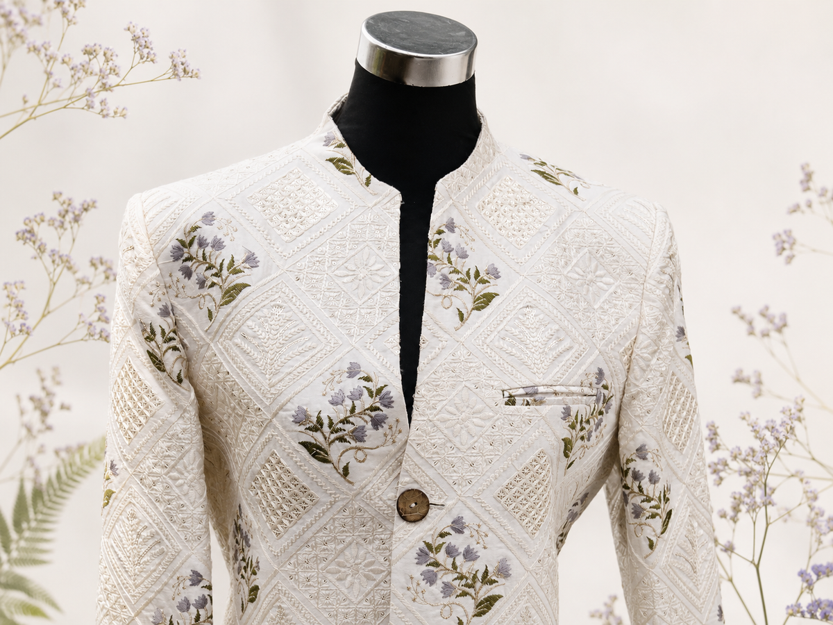 Ivory Floral Trench Coat