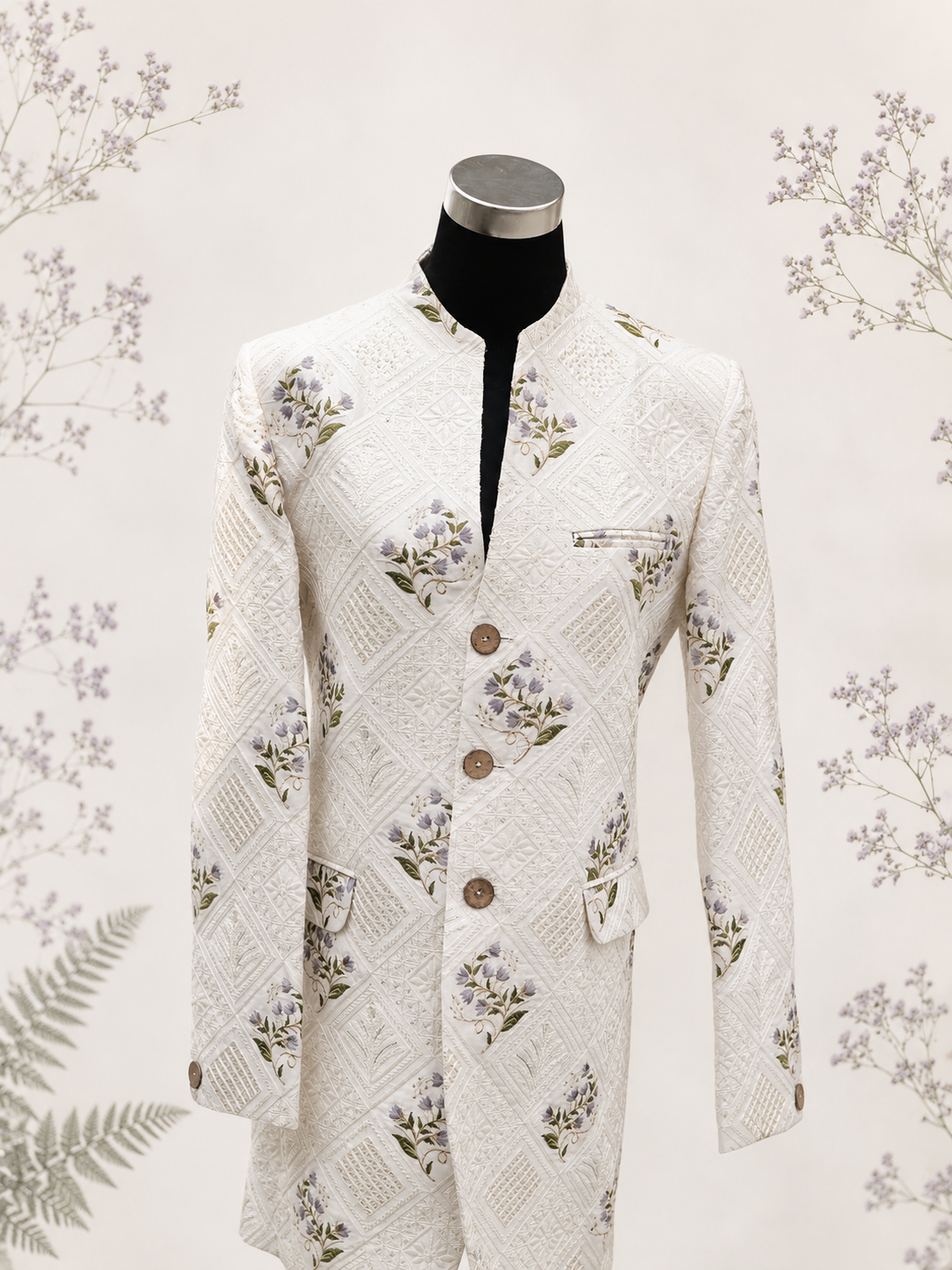Ivory Floral Trench Coat