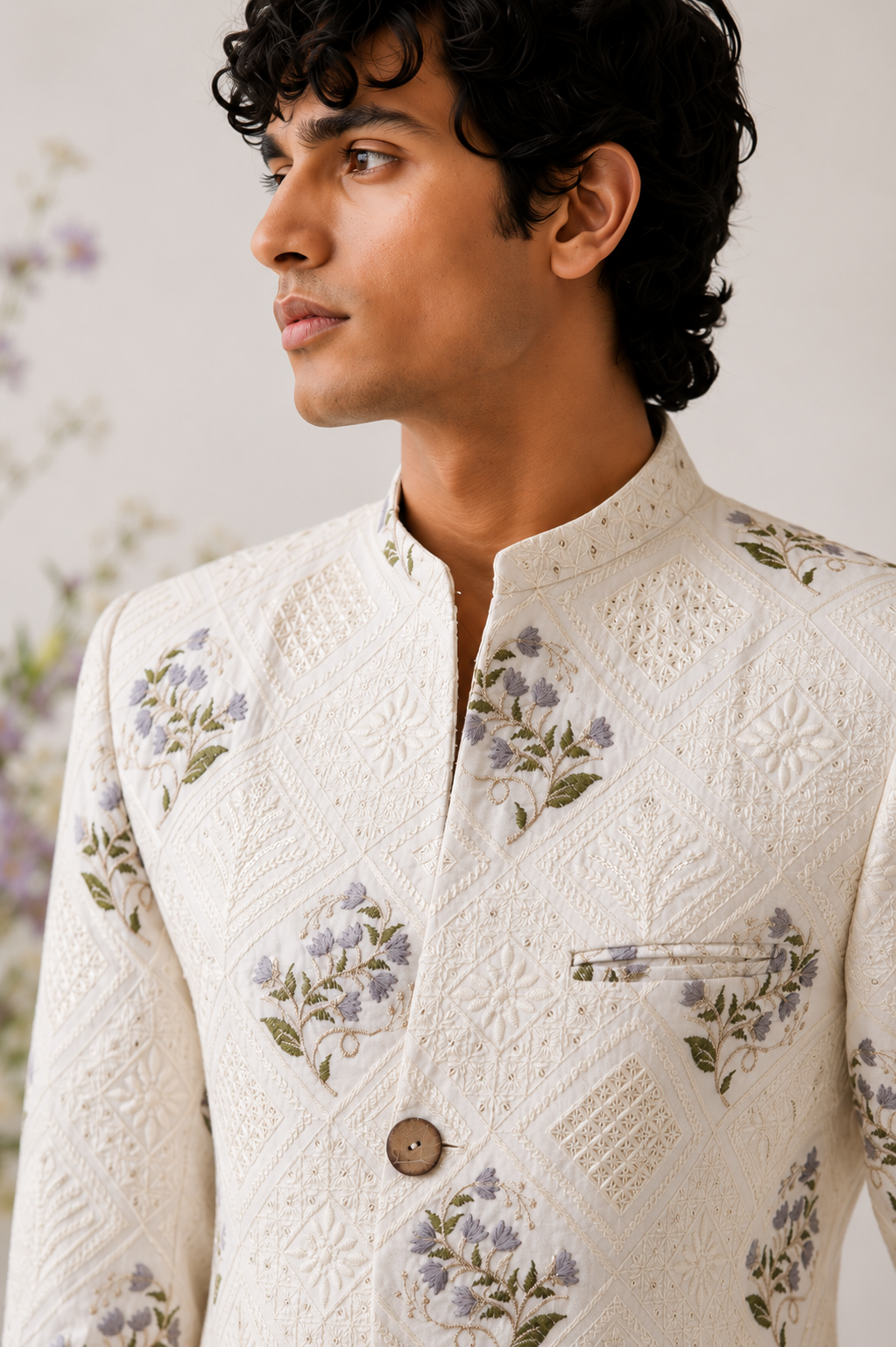 Ivory Floral Trench Coat