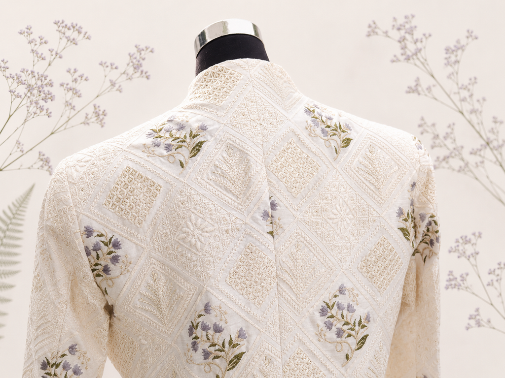 Ivory Floral Trench Coat