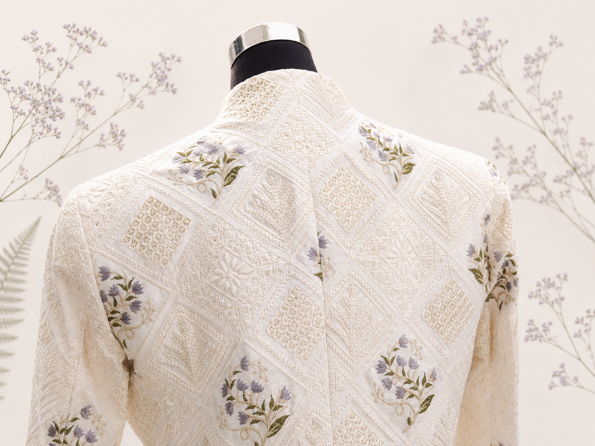 Ivory Floral Trench Coat