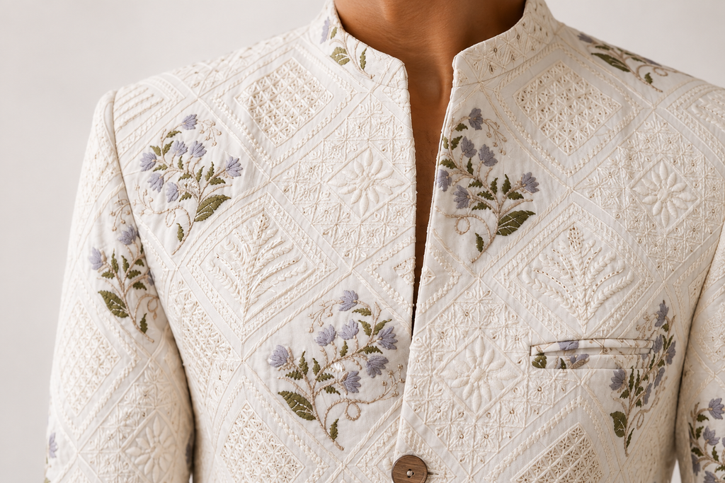 Ivory Floral Trench Coat