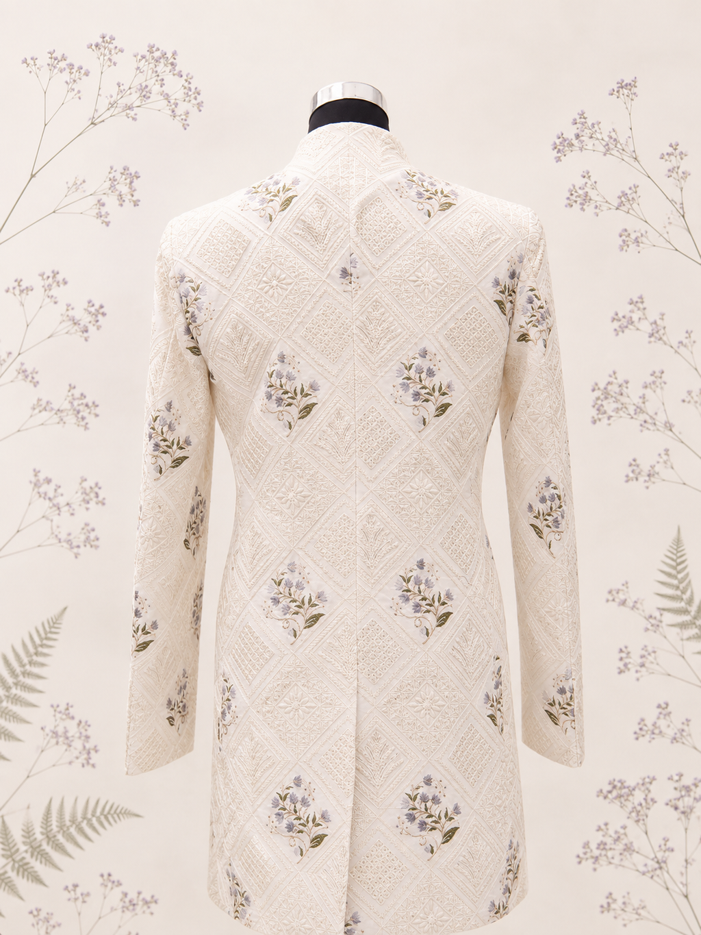 Ivory Floral Trench Coat