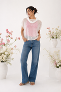 Mesh Fabric Cowl Neck Top
