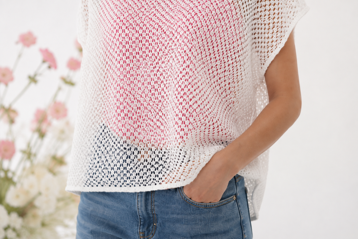 Mesh Fabric Cowl Neck Top