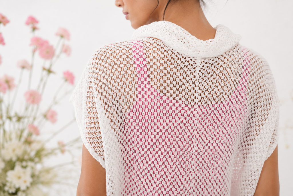 Mesh Fabric Cowl Neck Top