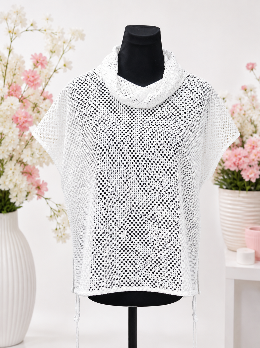 Mesh Fabric Cowl Neck Top