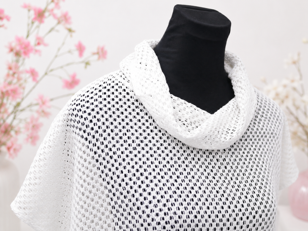 Mesh Fabric Cowl Neck Top