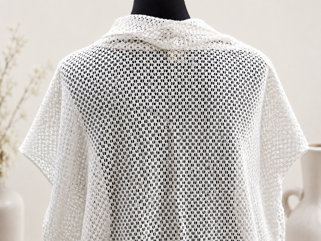 Mesh Fabric Cowl Neck Top
