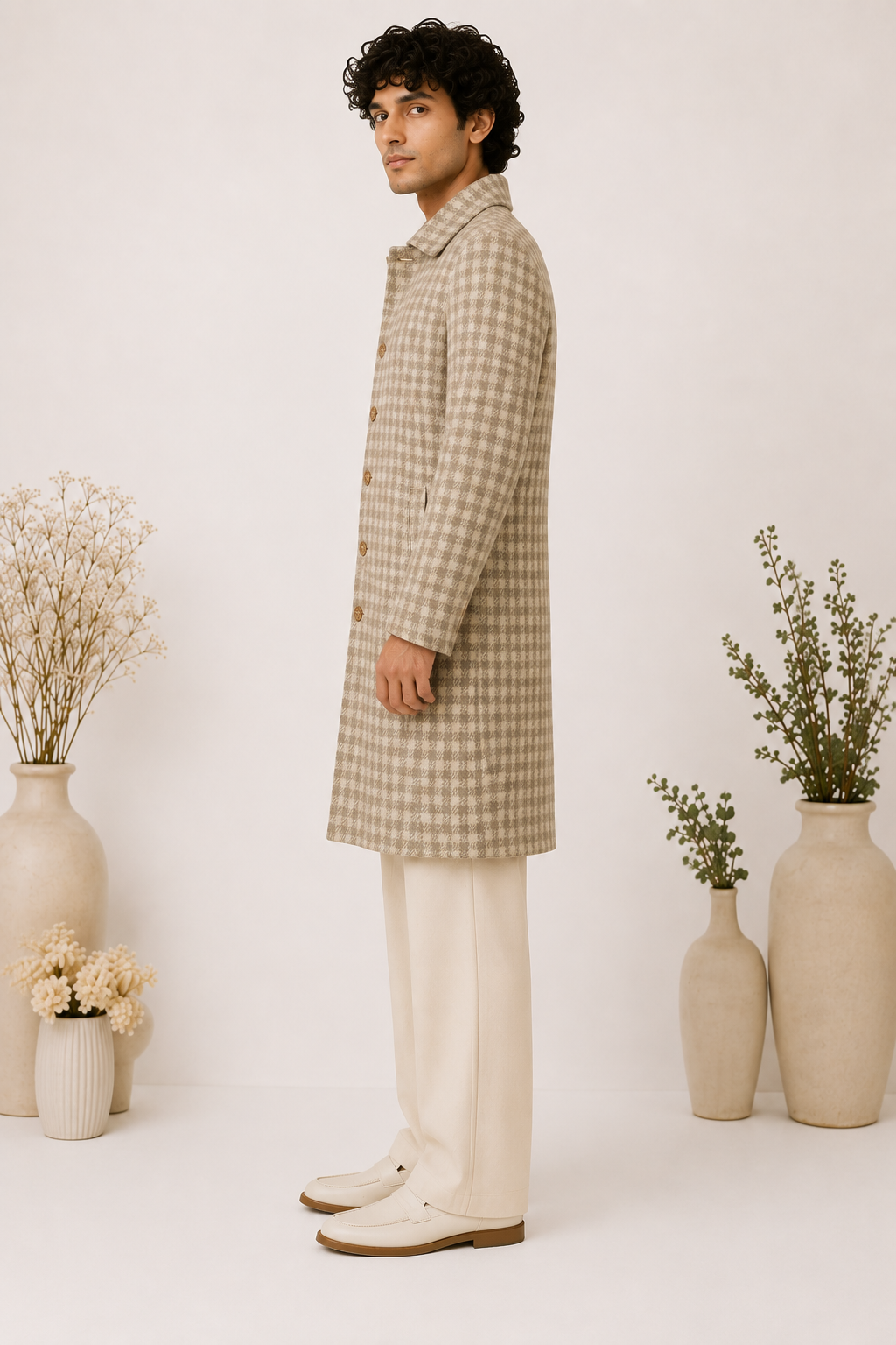 Himachali Heritage Check Trench Coat