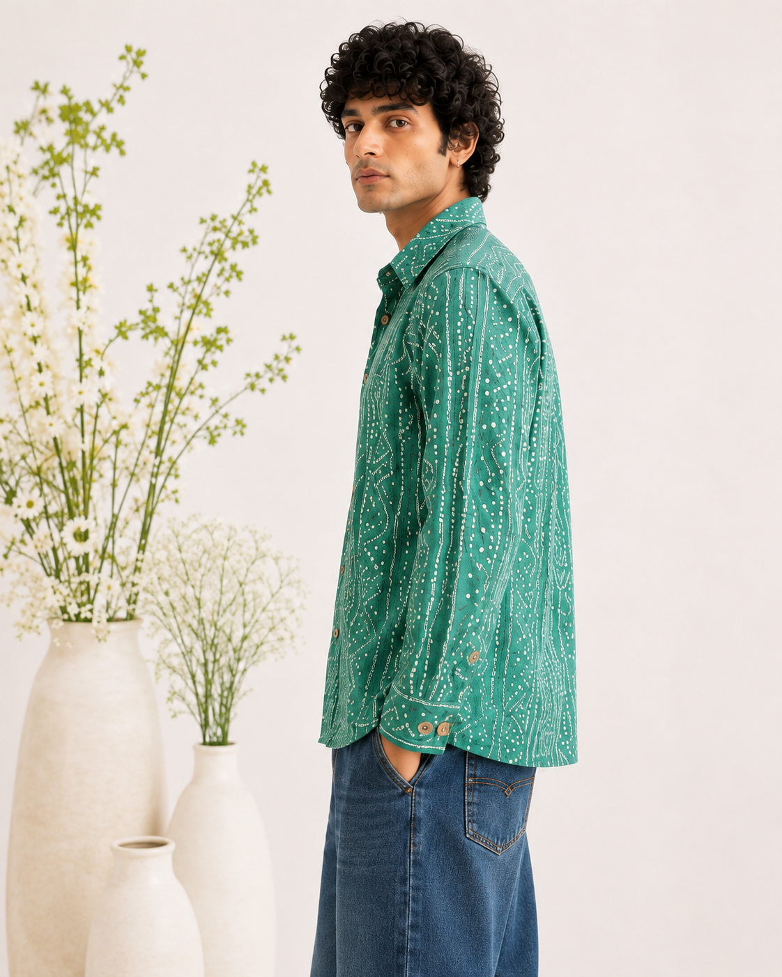 Emerald Green Bandhani Print Shirt