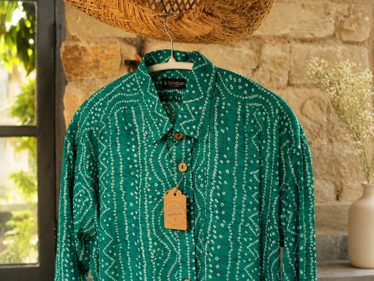 Emerald Green Bandhani Print Shirt