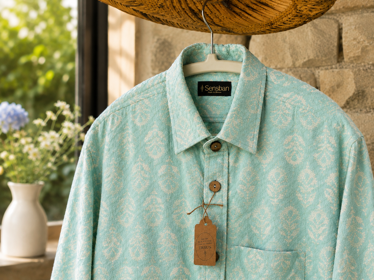 Aqua Floral block Print with Embroidery Shirt