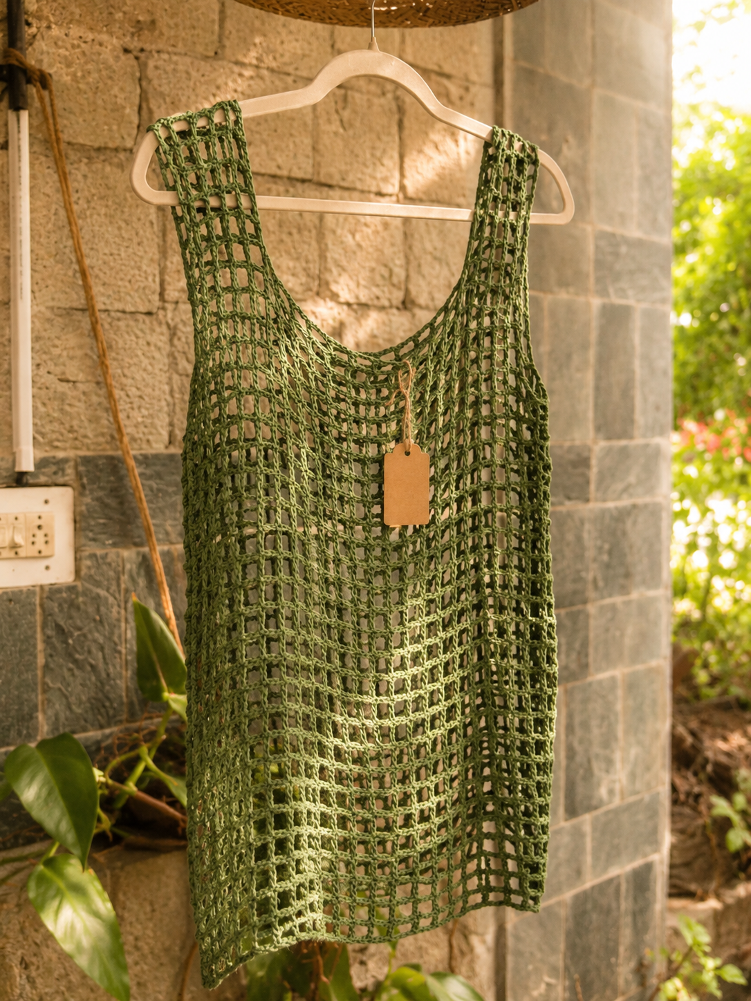 Olive Open-Knit Crochet Tank Top
