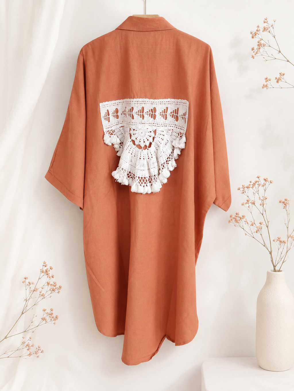 100% Organic Cotton Shirt with Hand Embroidery & Crochet work