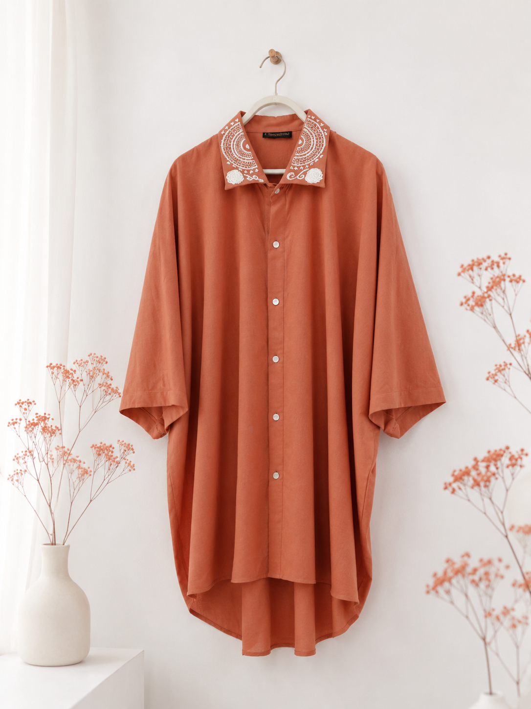 100% Organic Cotton Shirt with Hand Embroidery & Crochet work