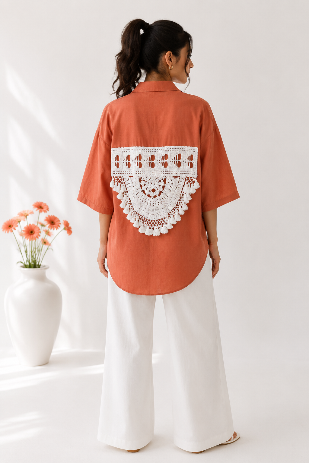 100% Organic Cotton Shirt with Hand Embroidery & Crochet work