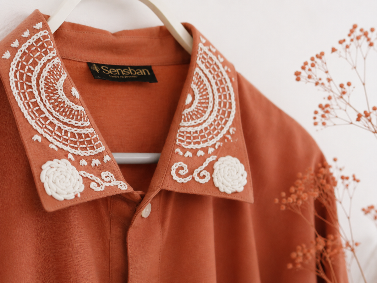 100% Organic Cotton Shirt with Hand Embroidery & Crochet work