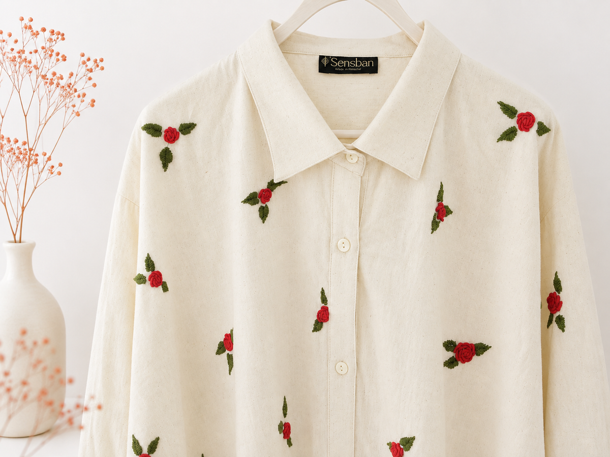 100% Organic Cotton Shirt with Hand Embroidery
