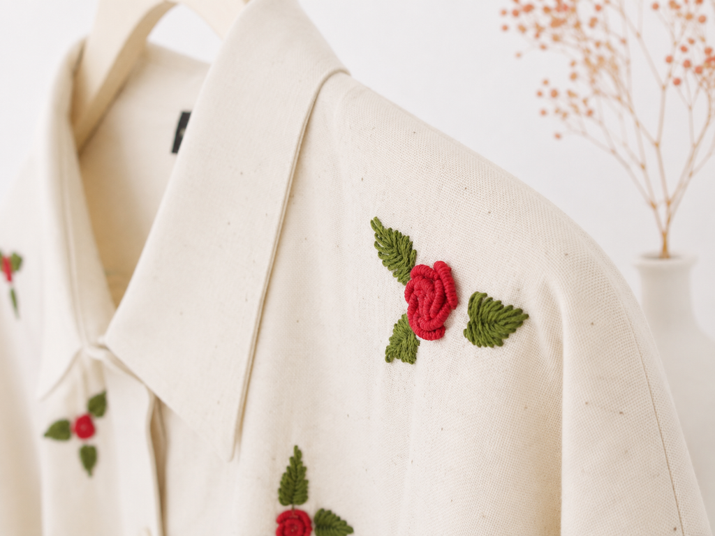 100% Organic Cotton Shirt with Hand Embroidery