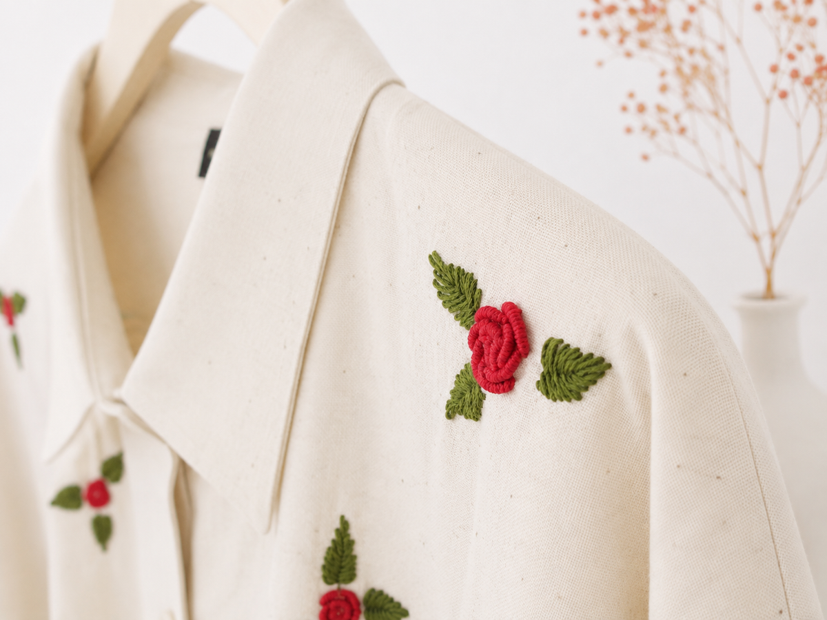 100% Organic Cotton Shirt with Hand Embroidery