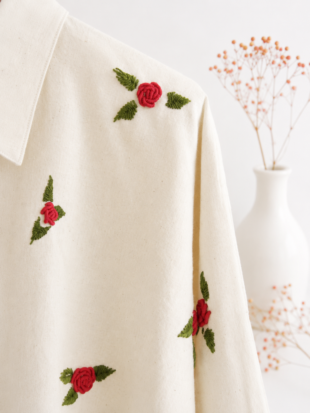 100% Organic Cotton Shirt with Hand Embroidery