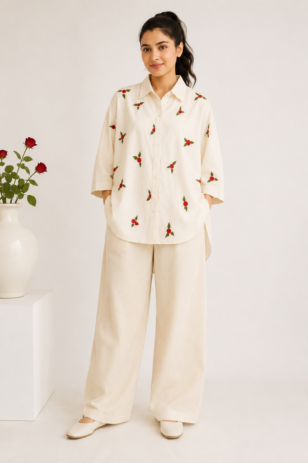 100% Organic Cotton Shirt with Hand Embroidery