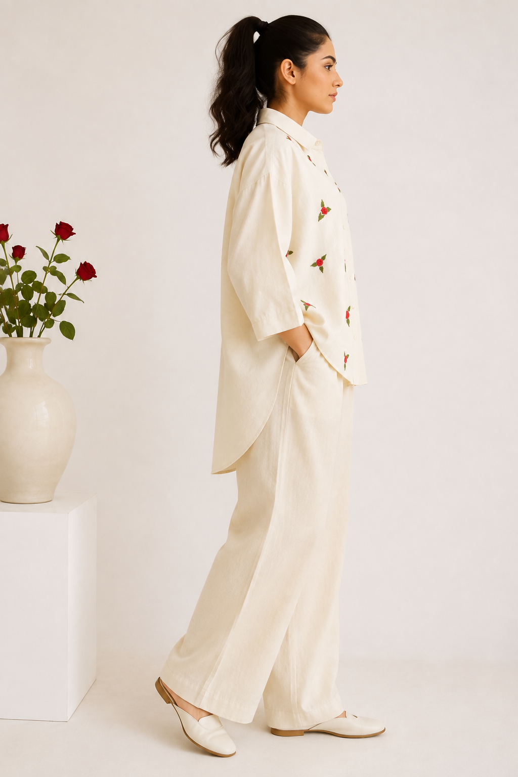 100% Organic Cotton Shirt with Hand Embroidery