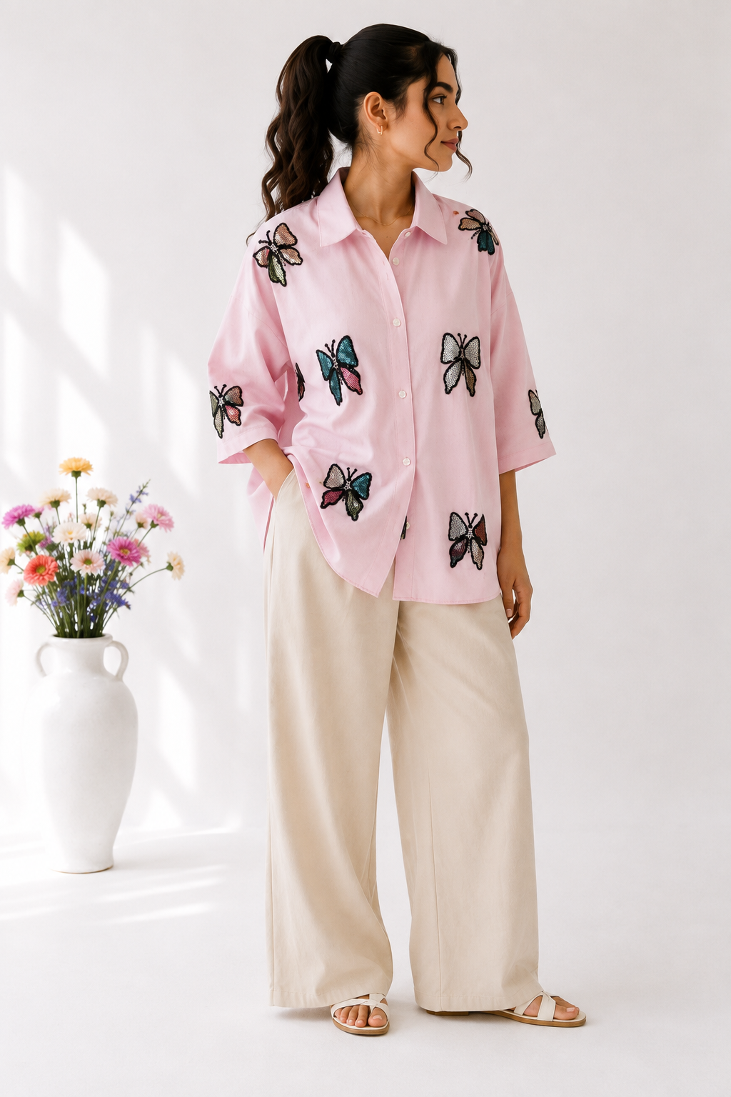 100% Organic Cotton Shirt with Applique Work
