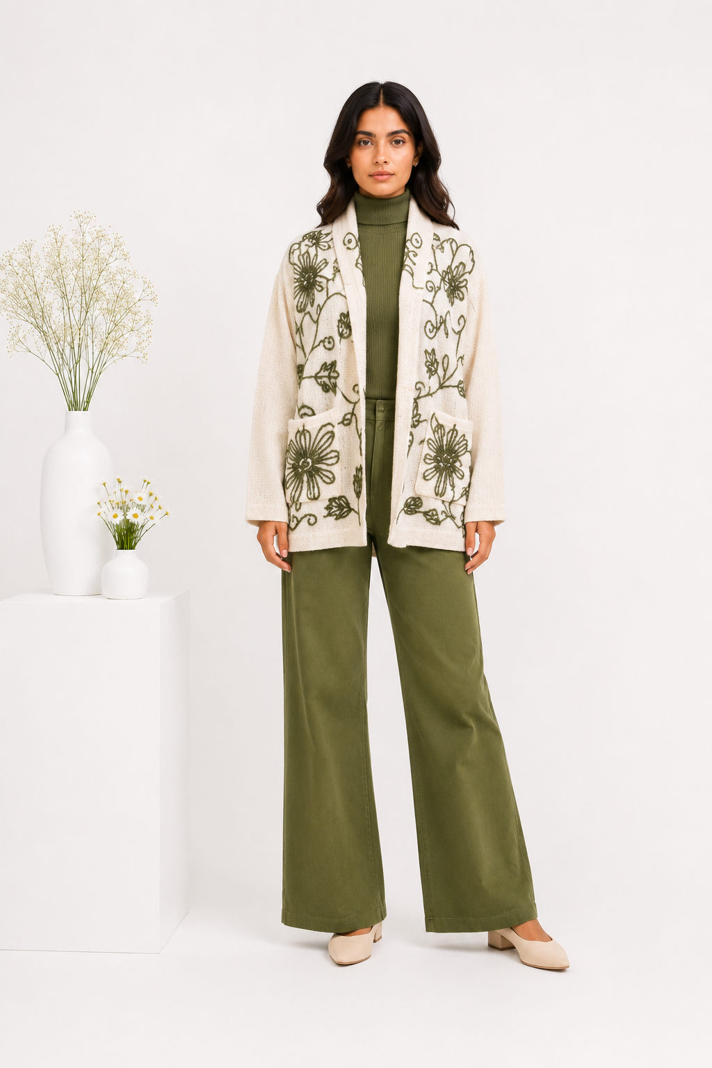 Kashmiri Aari Floral Embroidered Hemp-Wool Jacket