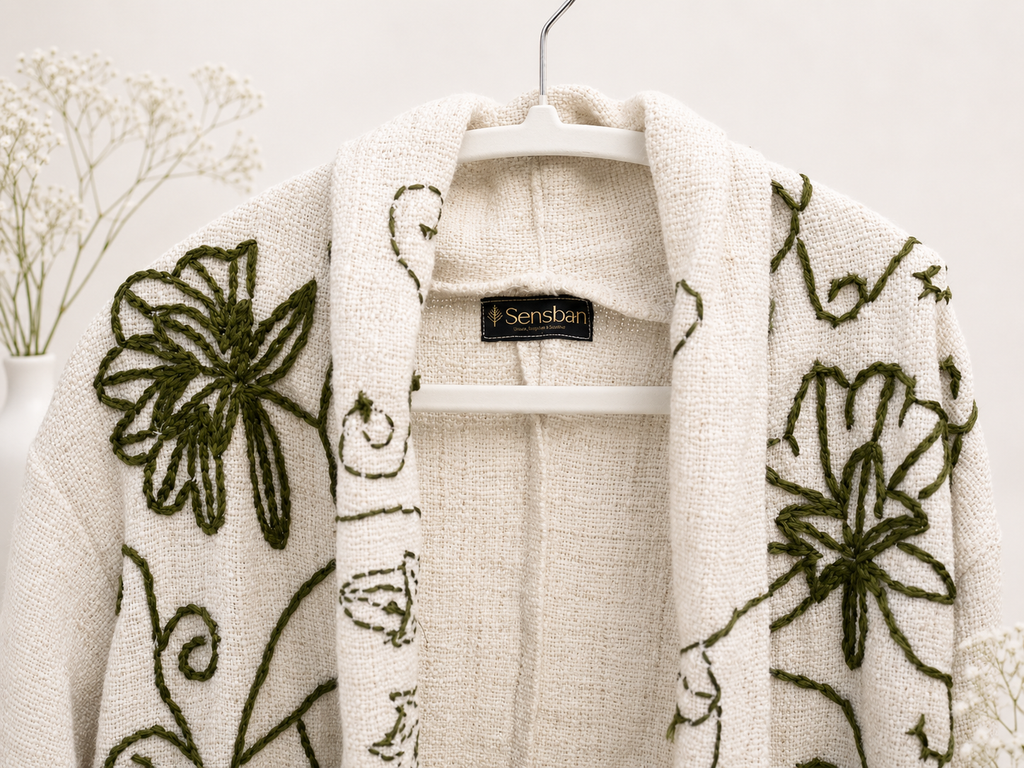 Kashmiri Aari Floral Embroidered Hemp-Wool Jacket