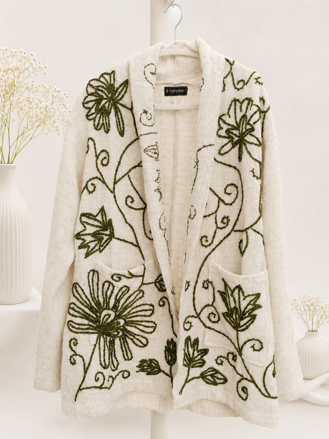 Kashmiri Aari Floral Embroidered Hemp-Wool Jacket