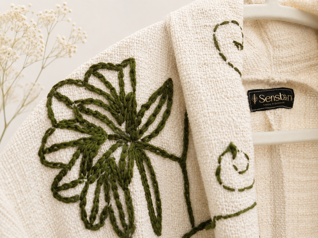 Kashmiri Aari Floral Embroidered Hemp-Wool Jacket