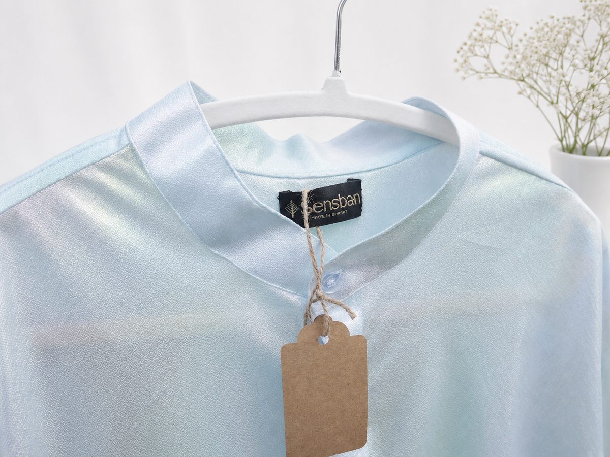 Iridescent Pearl Mandarin-Collar Shirt