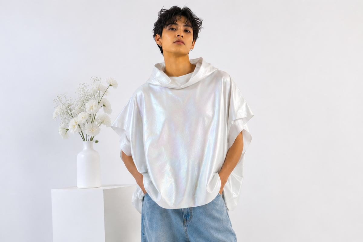 Iridescent Cowl-Neck Cape Unisex Top