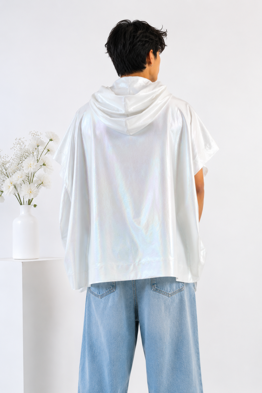 Iridescent Cowl-Neck Cape Unisex Top