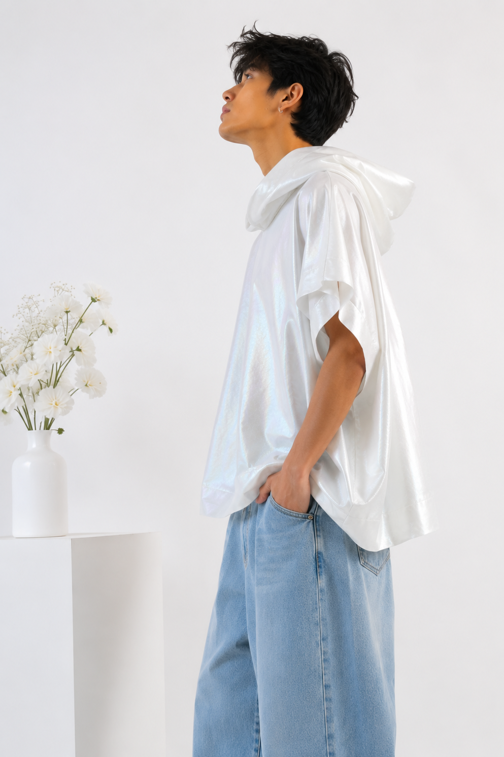 Iridescent Cowl-Neck Cape Unisex Top