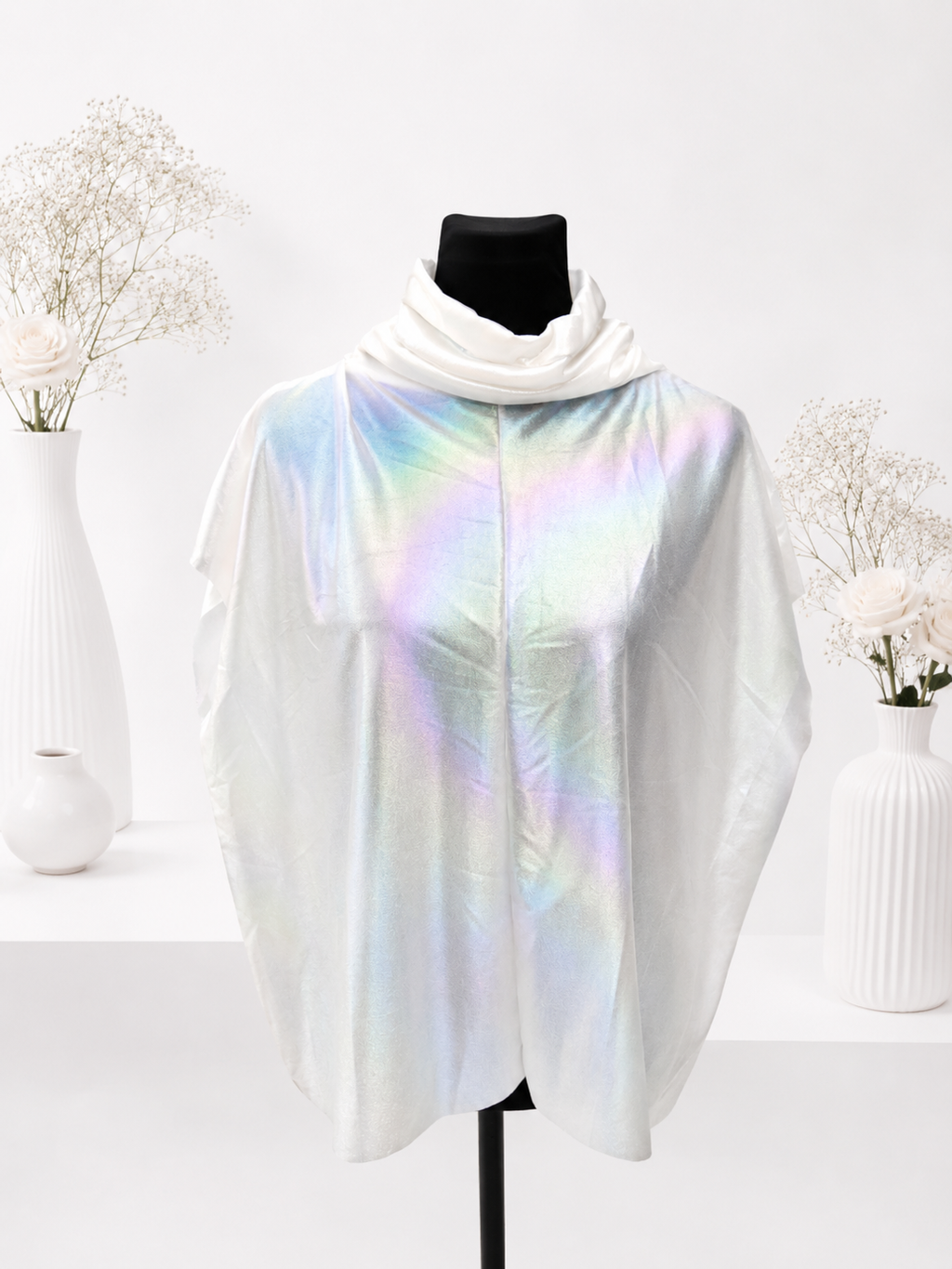 Iridescent Cowl-Neck Cape Unisex Top