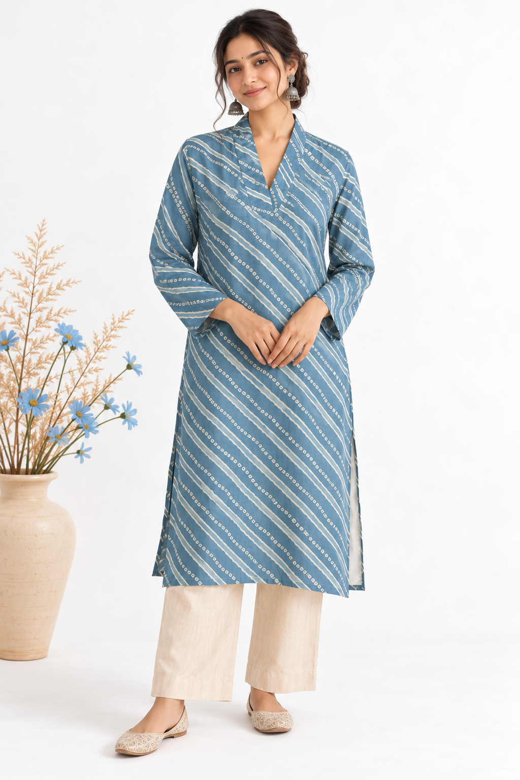 Blue Lehria & Bandhani Inspired Printed Kurta