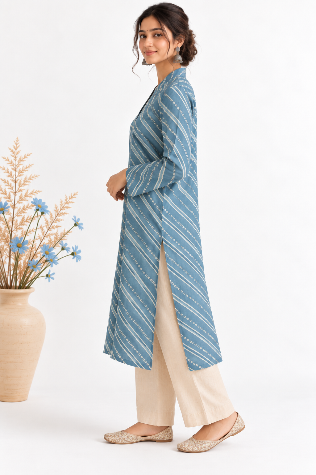 Blue Lehria & Bandhani Inspired Printed Kurta
