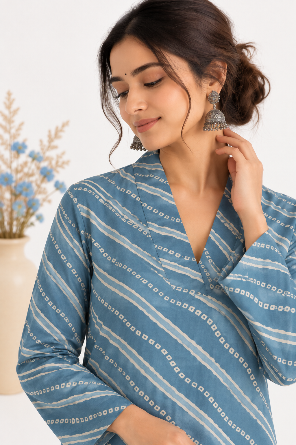 Blue Lehria & Bandhani Inspired Printed Kurta