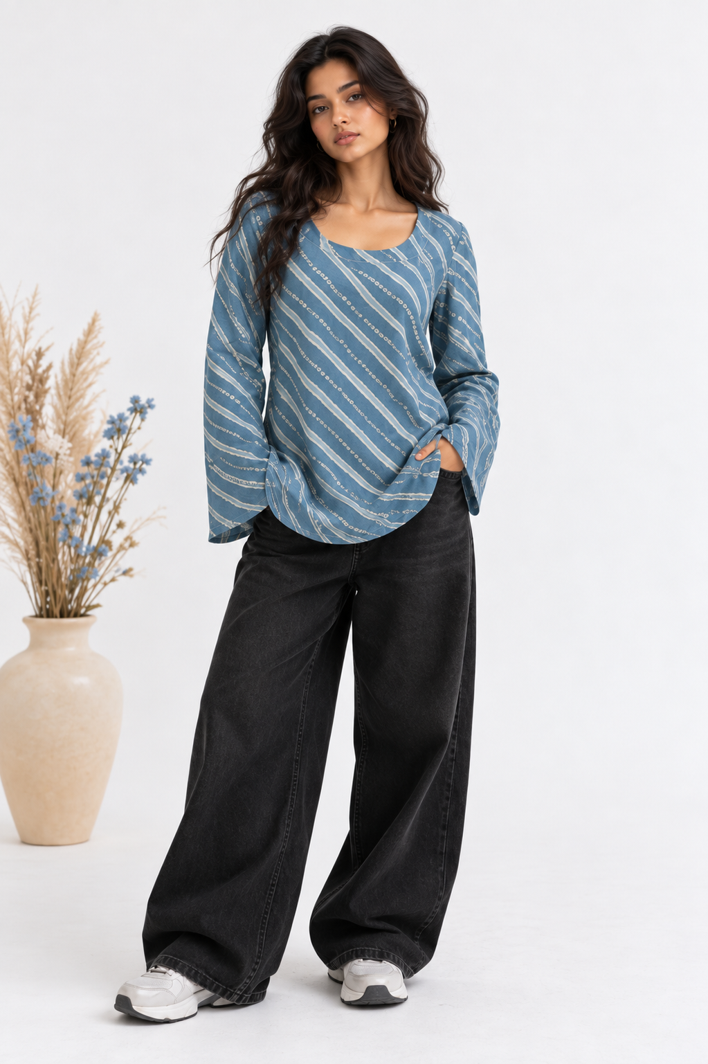 Blue Ripple Umbrella-Cuff Top