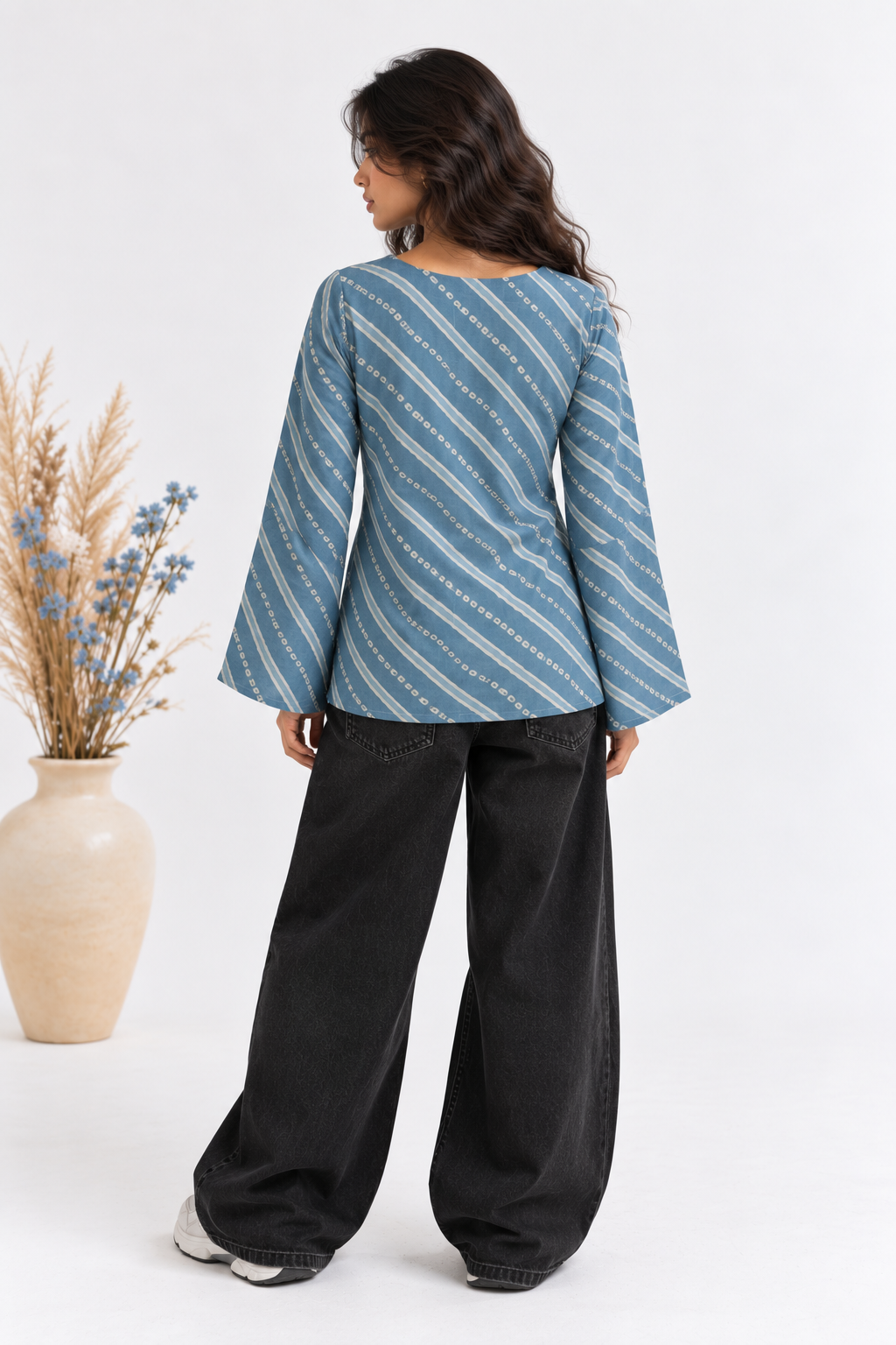 Blue Ripple Umbrella-Cuff Top