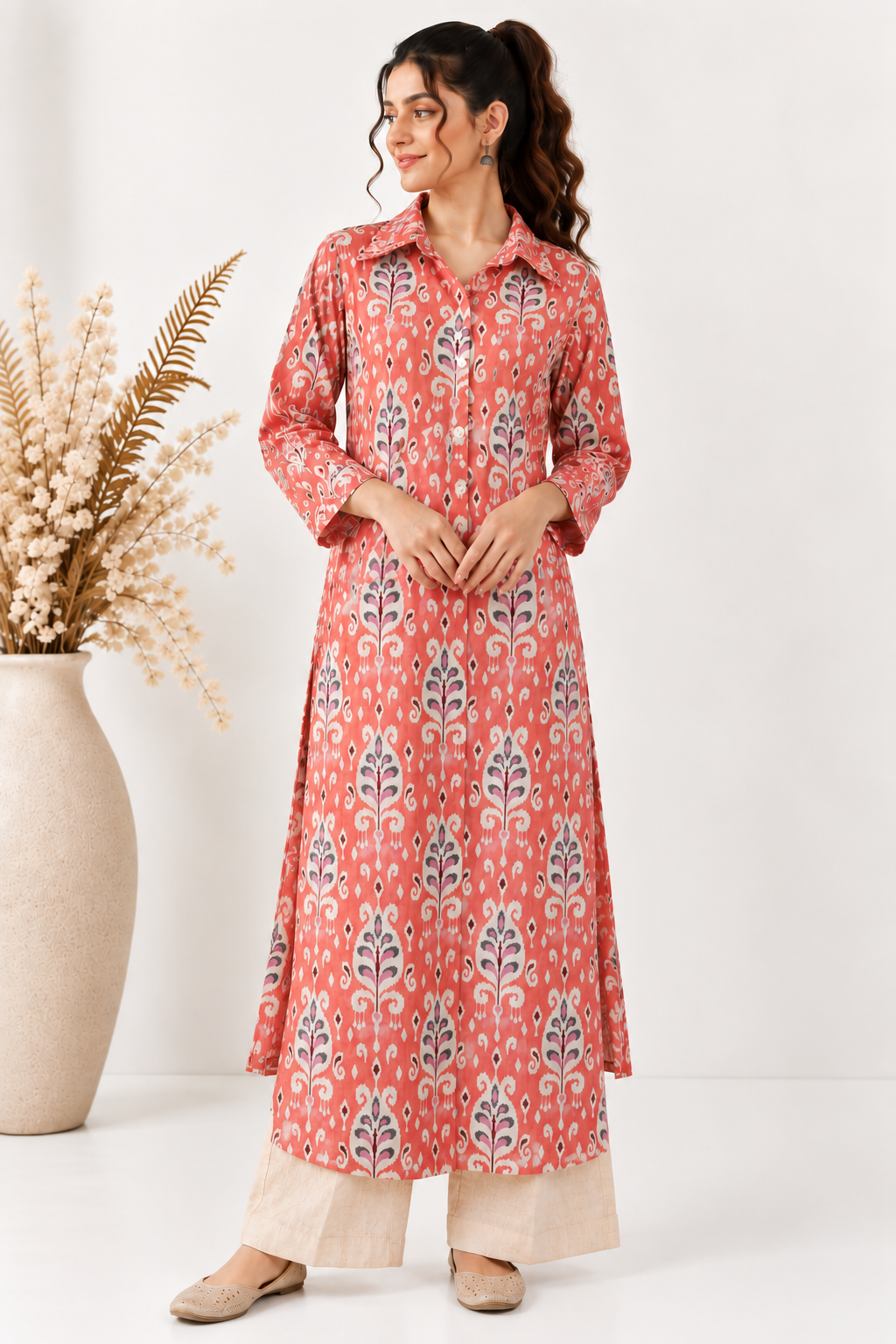 Coral Garden Shirt Dress