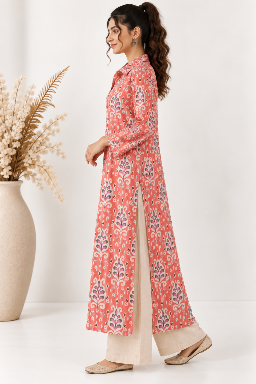 Coral Garden Shirt Dress