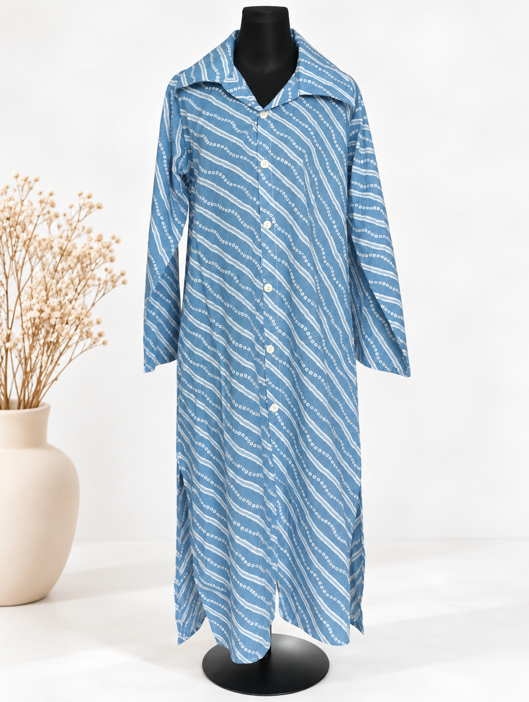 Blue Drift Shirt Kurta in Lehria & Bandhani Print