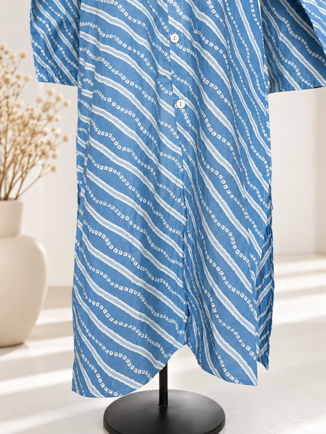 Blue Drift Shirt Kurta in Lehria & Bandhani Print