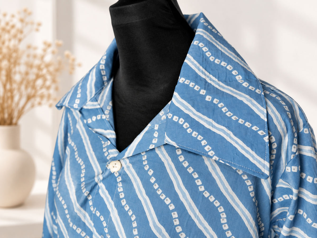 Blue Drift Shirt Kurta in Lehria & Bandhani Print