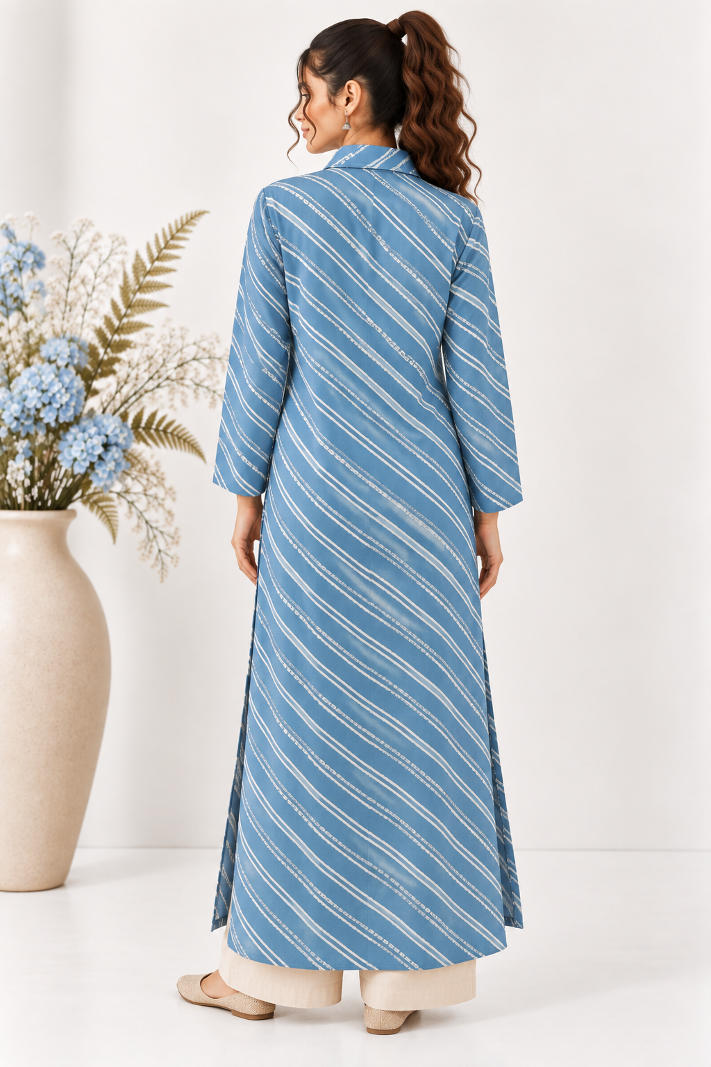 Blue Drift Shirt Kurta in Lehria & Bandhani Print