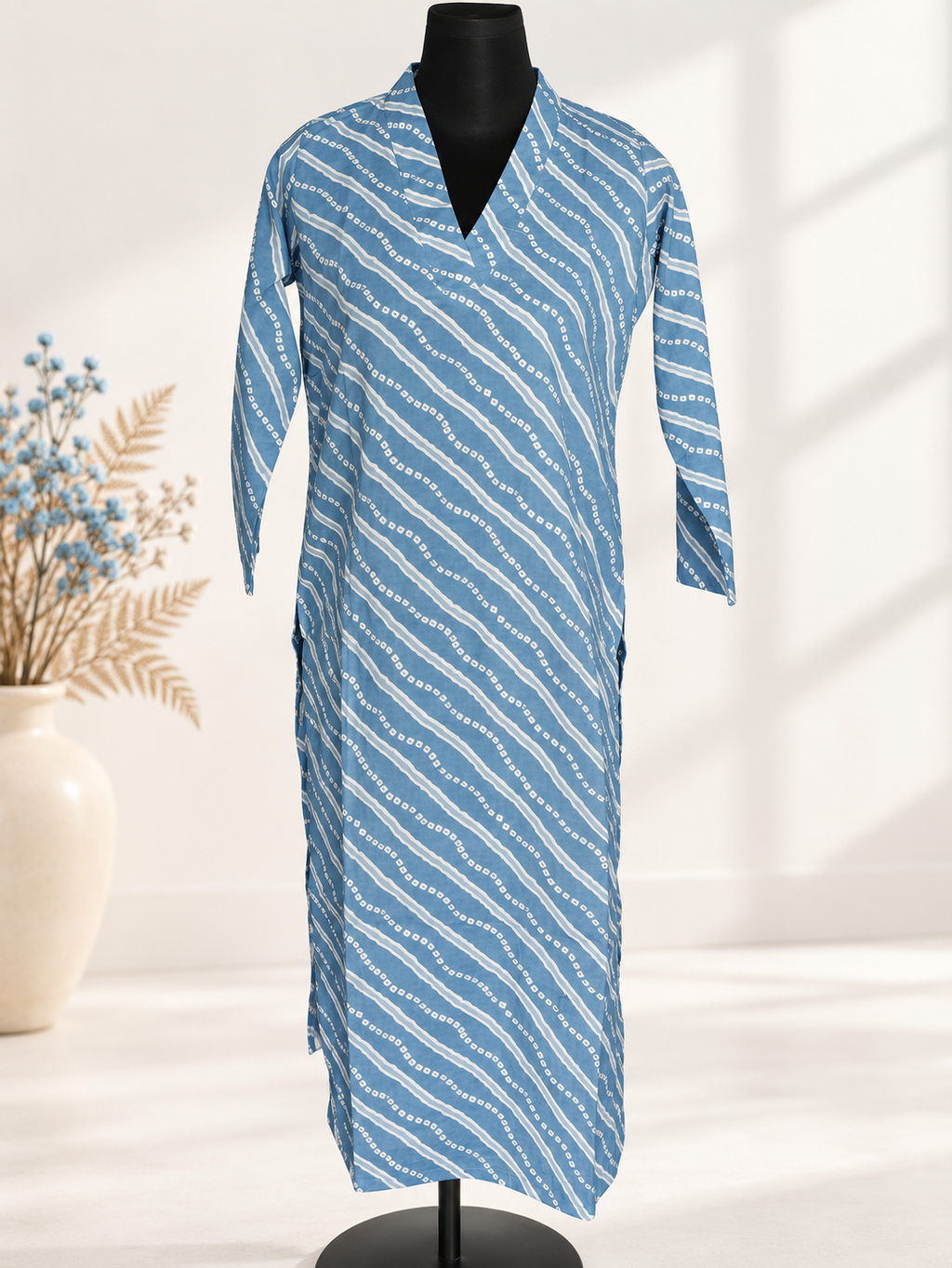 Blue Lehria & Bandhani Inspired Printed Kurta